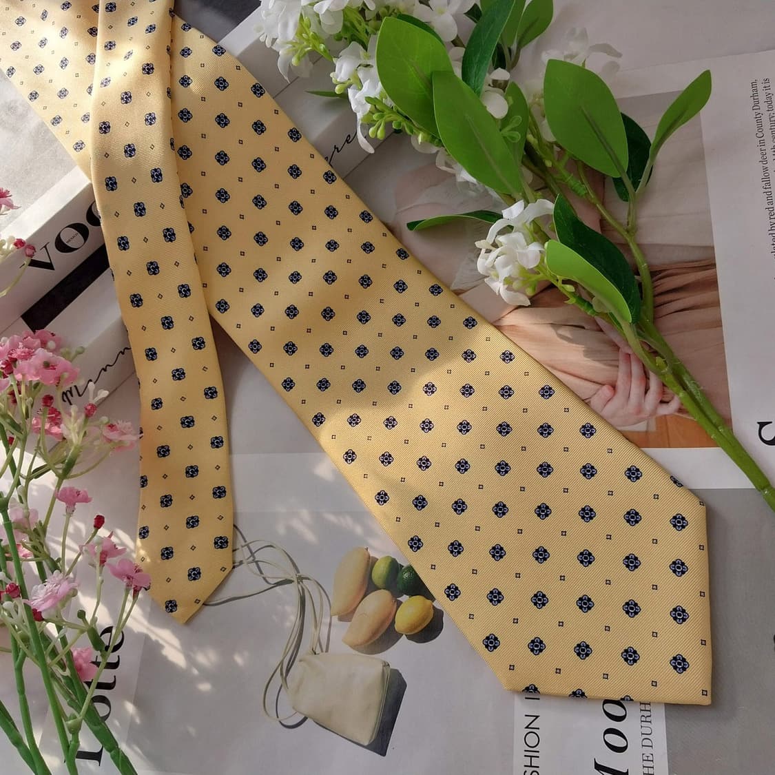 프란지 실크 레몬 플라워 모티브 넥타이 9.3cm 새제품 K1630
 상품이미지2