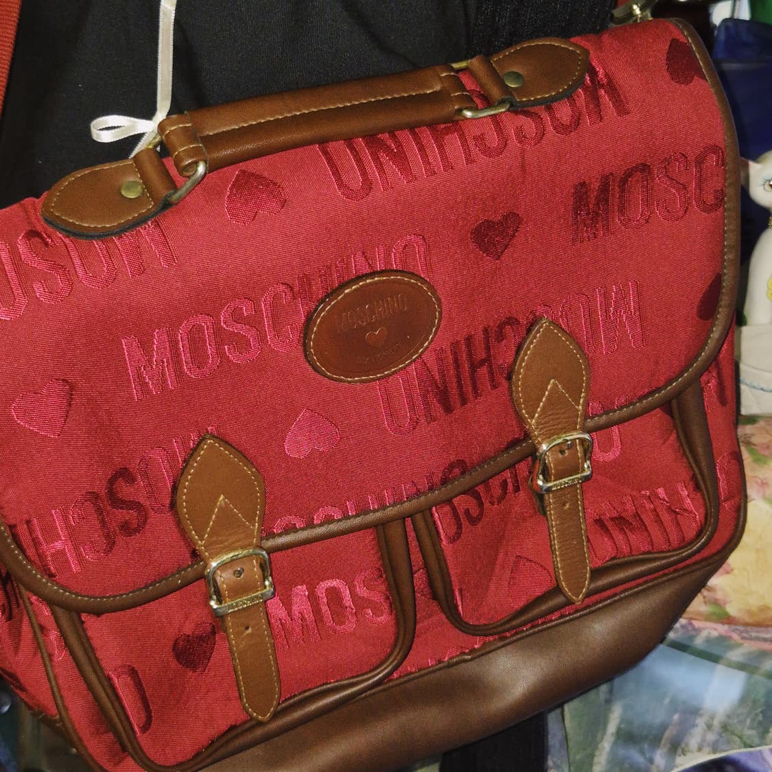 00s 러브 모스키노 레더 캔버스 벨트 크로스백 상품이미지8