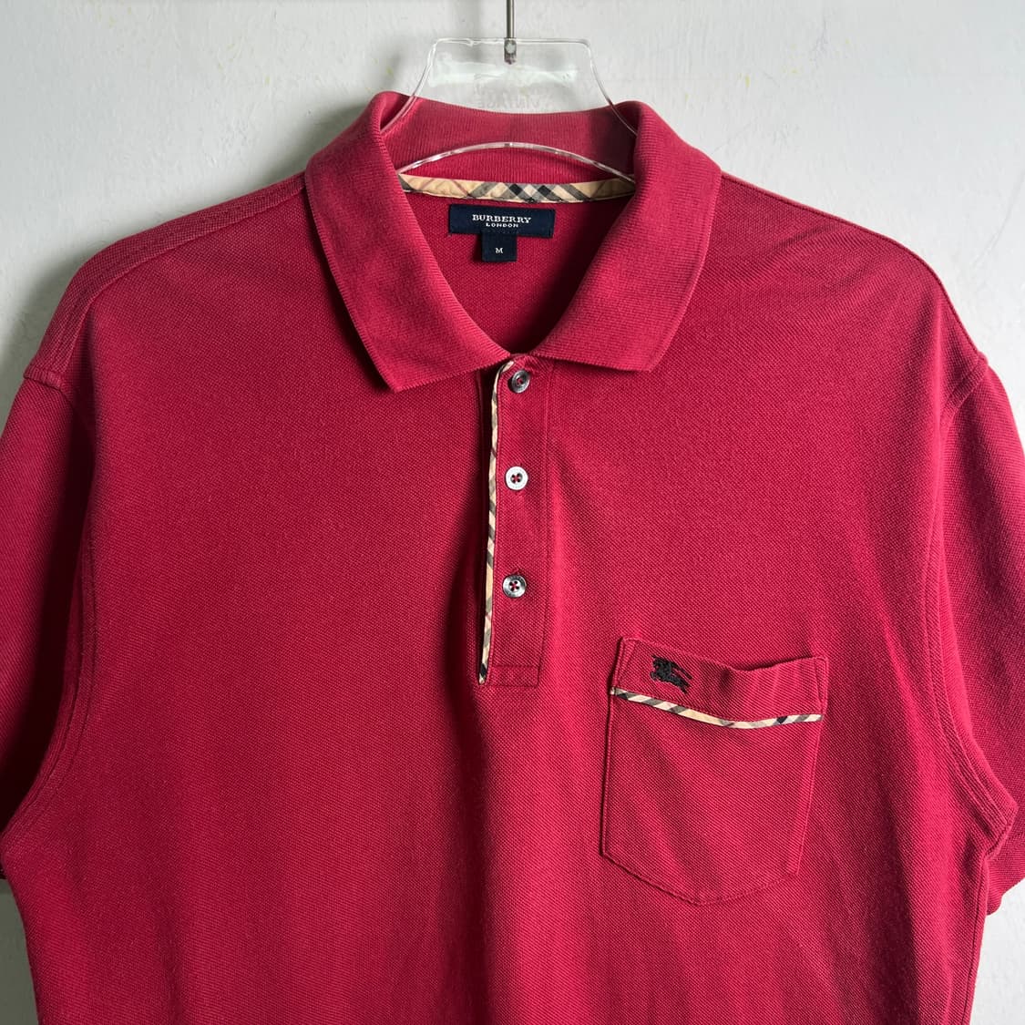 버버리 빈티지 레드 노바 체크 반팔 폴로 셔츠 M 상품이미지4