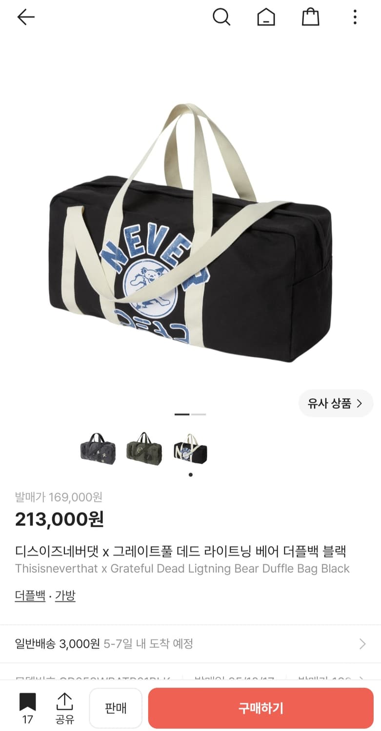 디스이즈네버뎃 그레이트풀 데드 더플백 블랙 상품이미지1