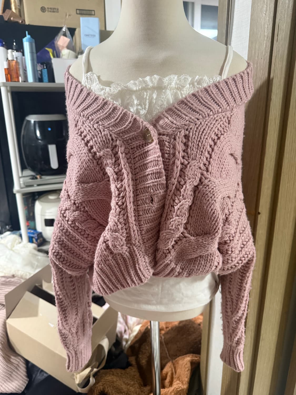 빈티지 말린장미빛핑크 가디건 상품이미지1