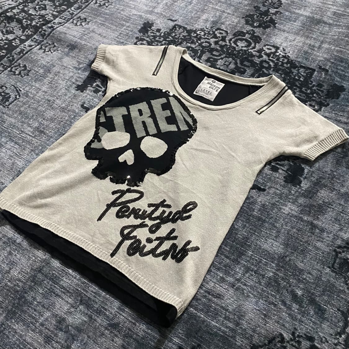 Zipper Detail Skull Punk T-Shirt 상품이미지3