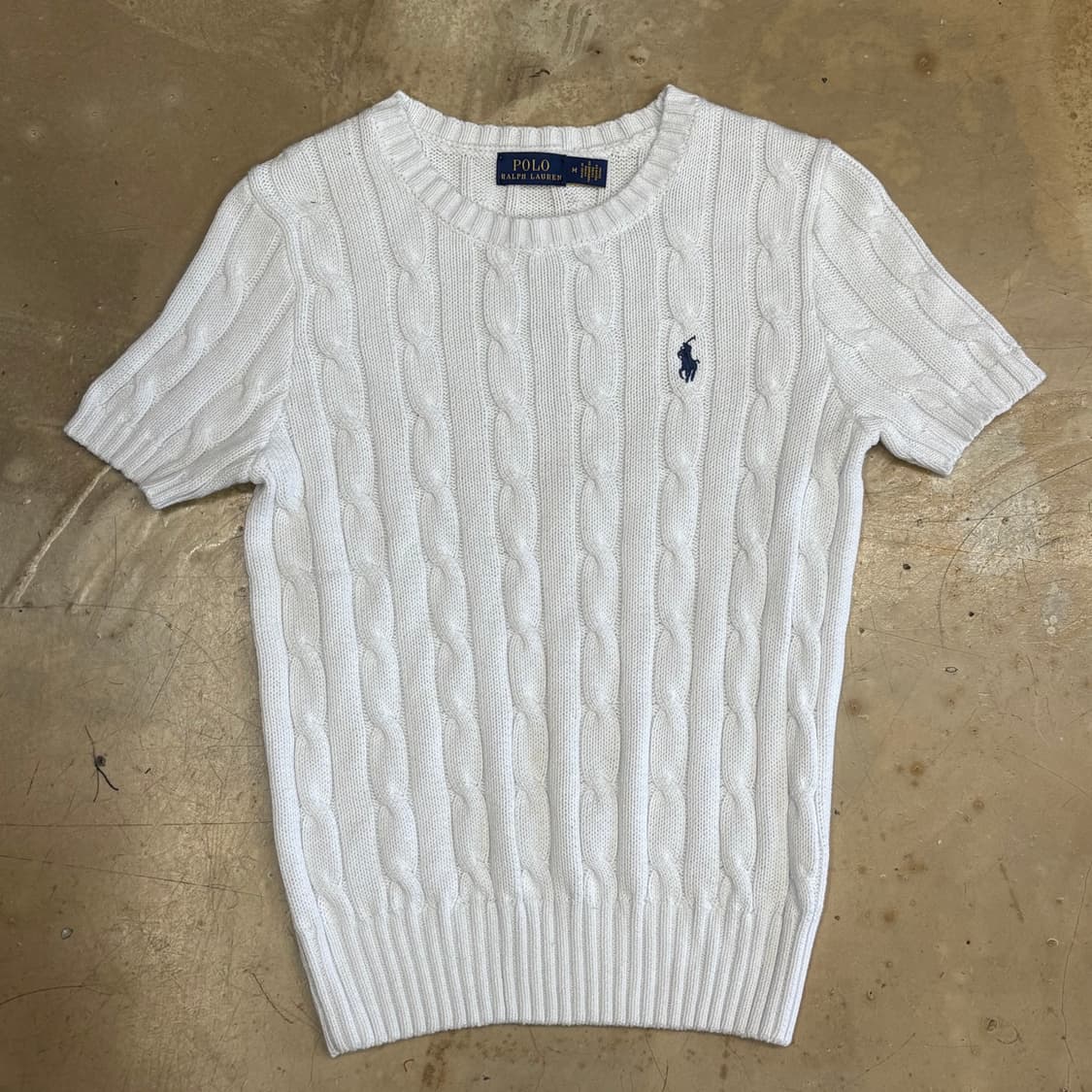 M 폴로랄프로렌 여성용 화이트 케이블 반팔니트 상품이미지2