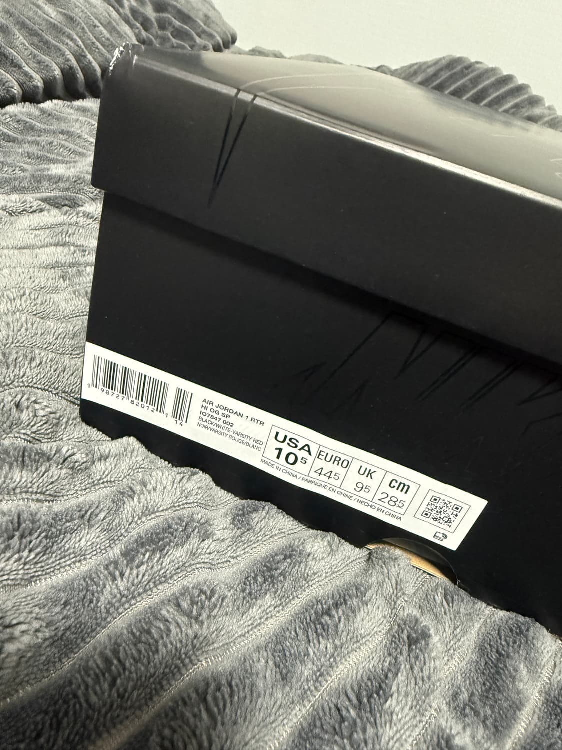 조던1x프라그먼트x유니온LA 블랙 앤 바시티 레드 285사이즈 상품이미지2