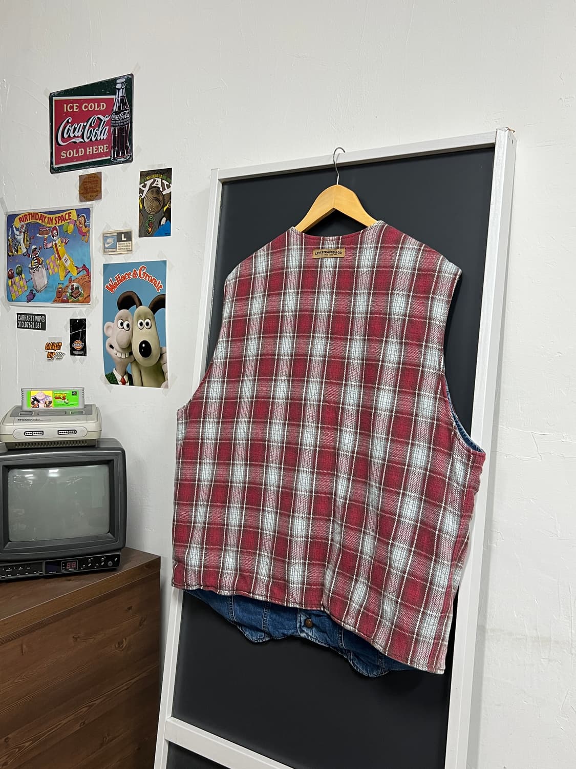 90's Levis 리바이스 리버시블 체크 데님 웨스턴 베스트 상품이미지4