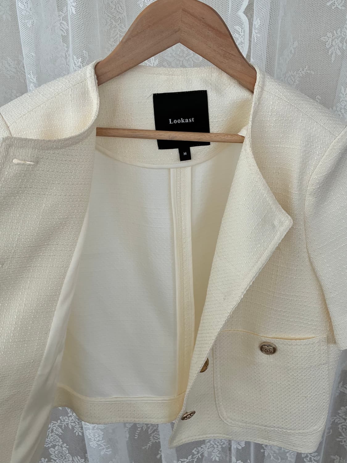 M) 룩캐스트 다나 반팔 트위드 자켓 아이보리 상품이미지4