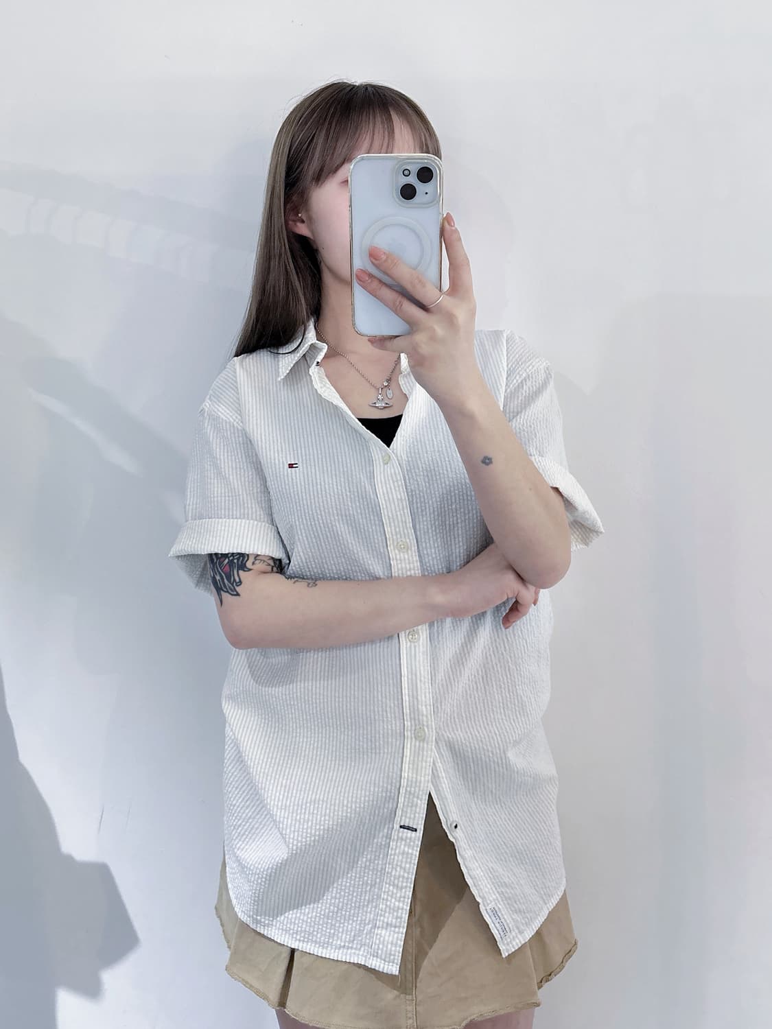 타미힐피거 스몰로고 스트라이프 반팔 셔츠 상품이미지1