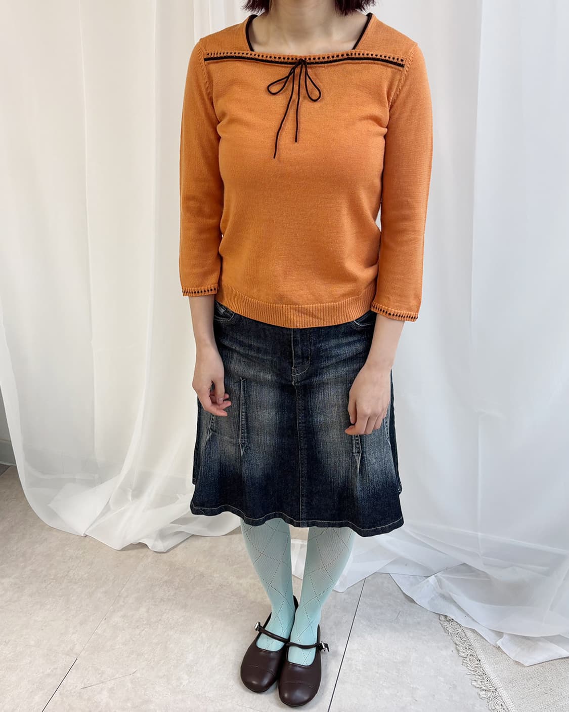 투야 오렌지 브라운 스티치 7부 풀오버 상품이미지6