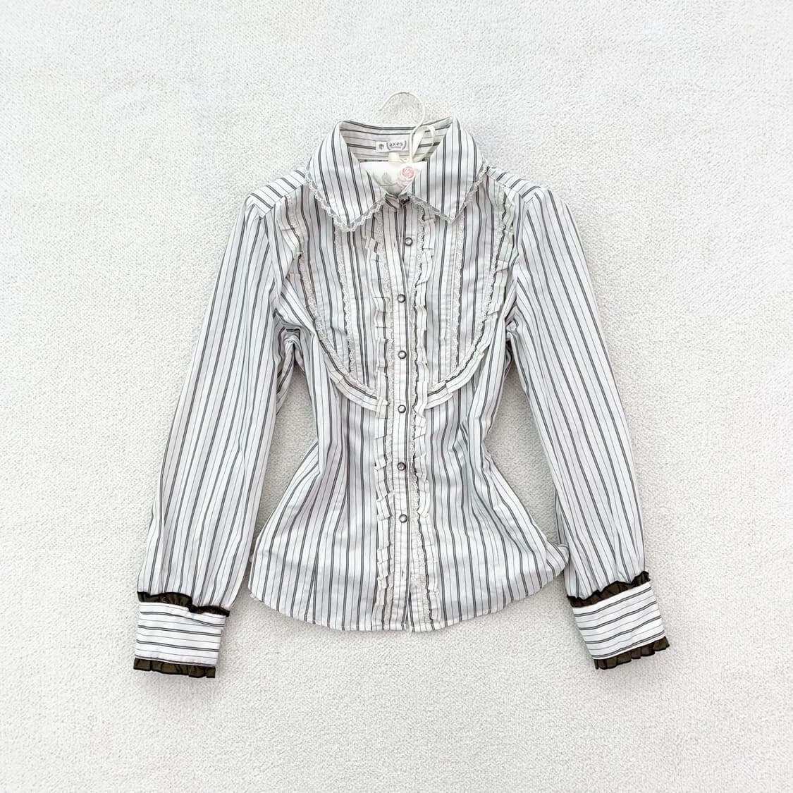 엑시즈팜 초코맛 ♥ 스트라이프 로걀 블라우스 상품이미지1