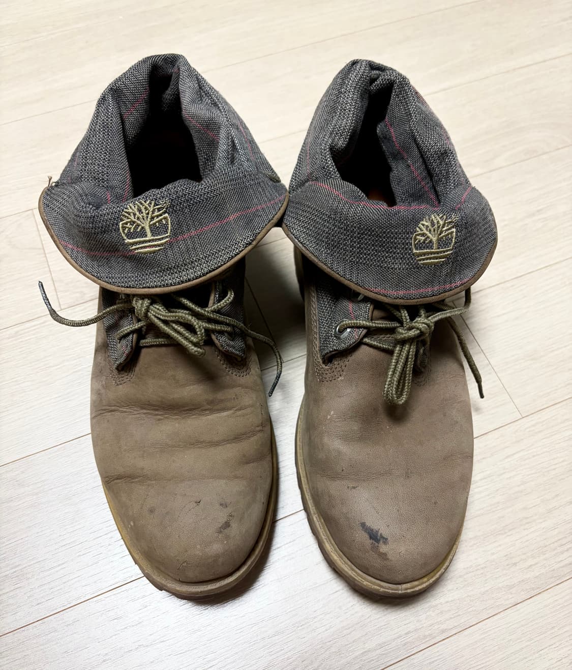 팀버랜드 롤탑 부츠 브라운 & 헤링본 스트라이프 패턴 상품이미지1