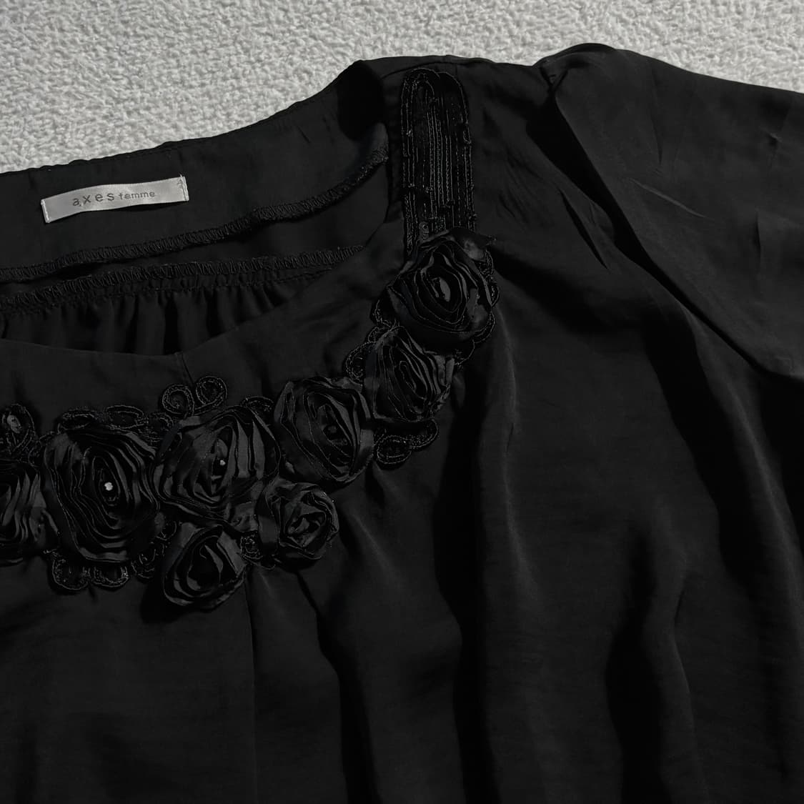 일본빈티지 액시즈팜 블랙로즈 반팔 블라우스 탑 상품이미지3