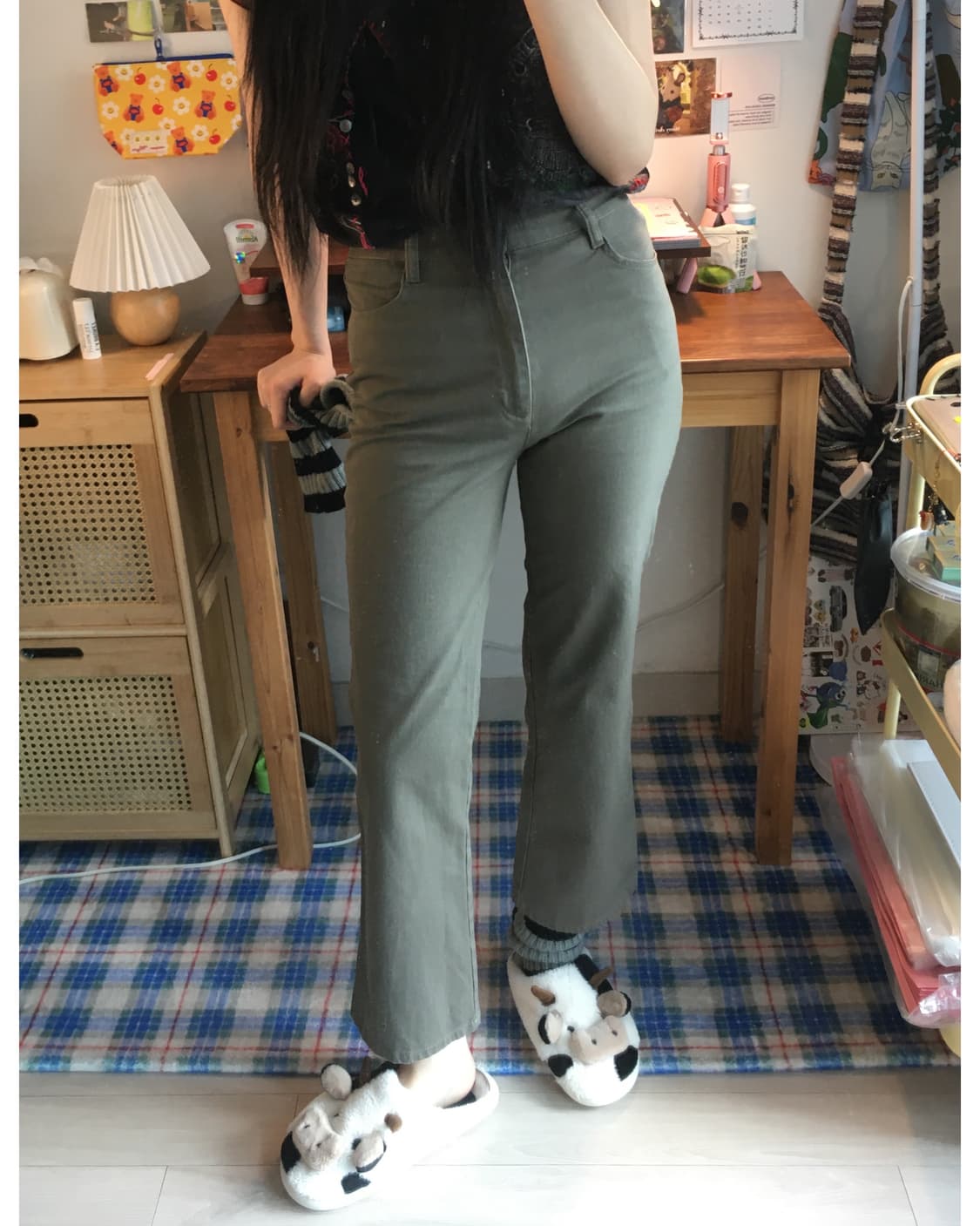 vintage stretch semi-bootcut pants khaki 상품이미지3