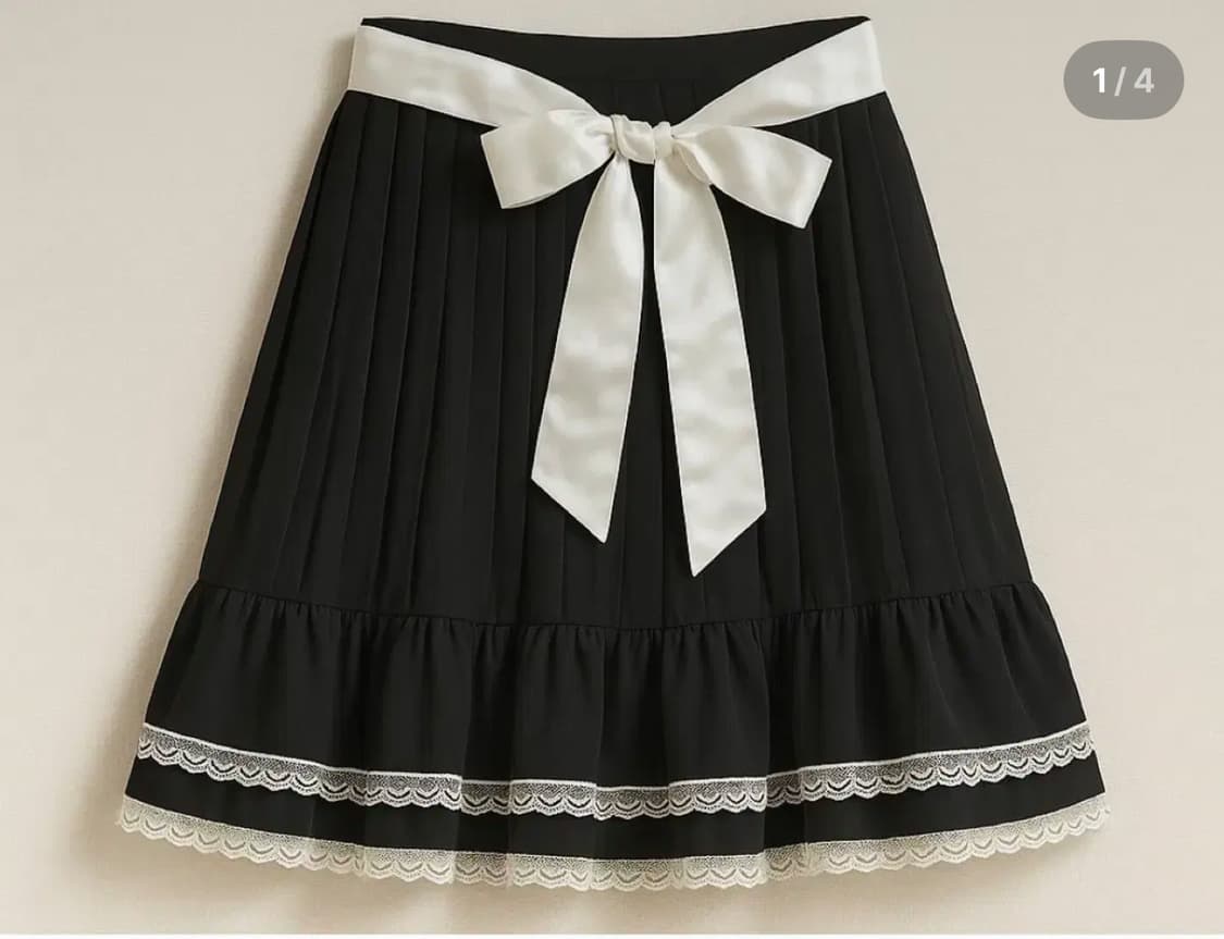 JPN 블랙 플리츠 리본 레이스 스커트 상품이미지5