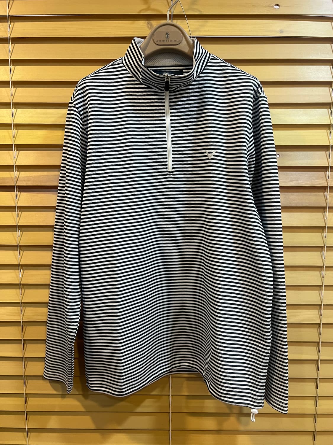 캘러웨이 남성 블랙 스트라이프 반집업티셔츠 골프긴팔티셔츠 상품이미지2