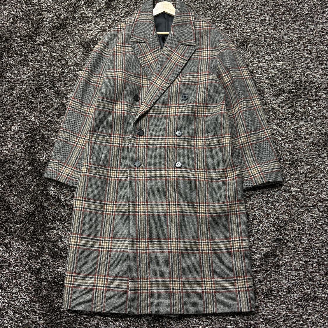 coor 체크 더블 롱 코트 m 상품이미지1