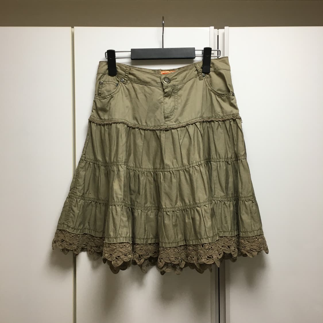 일본 빈티지 미디스커트 레이스 카키 모리걸 히피 그런지페어리 상품이미지1