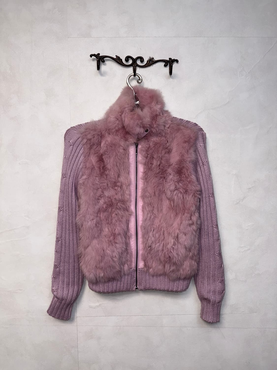 Baby pink lamb skin rabbit fur knit 집업 상품이미지1