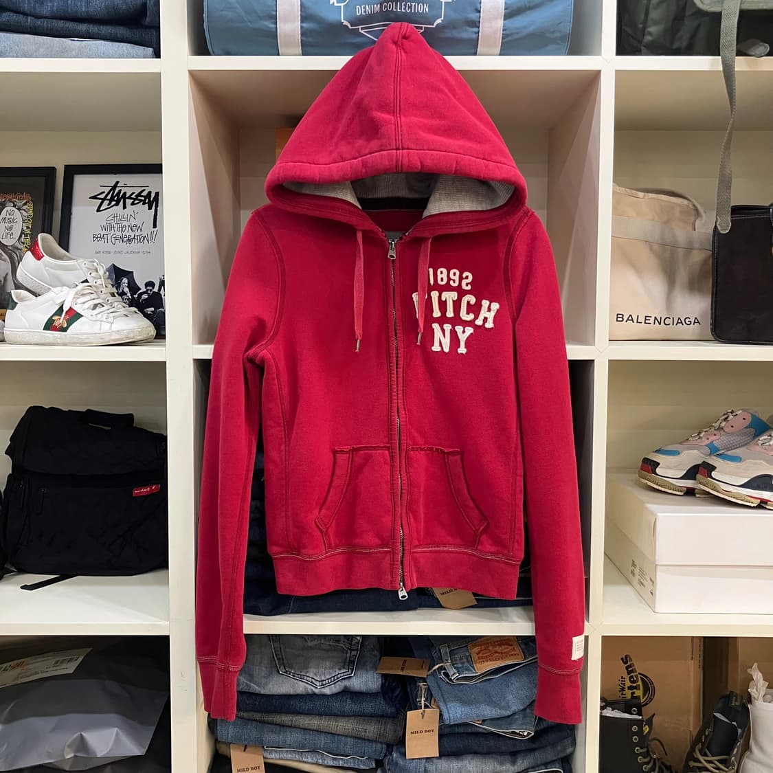 아베크롬비 레드 후드집업 M 상품이미지1