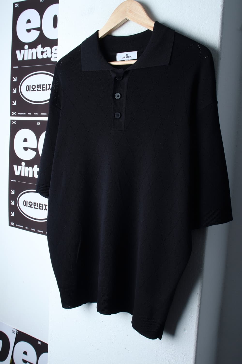 (L-XL) 아워스코프 반팔 카라 티셔츠 니트 아가일 블랙-H33160 상품이미지1