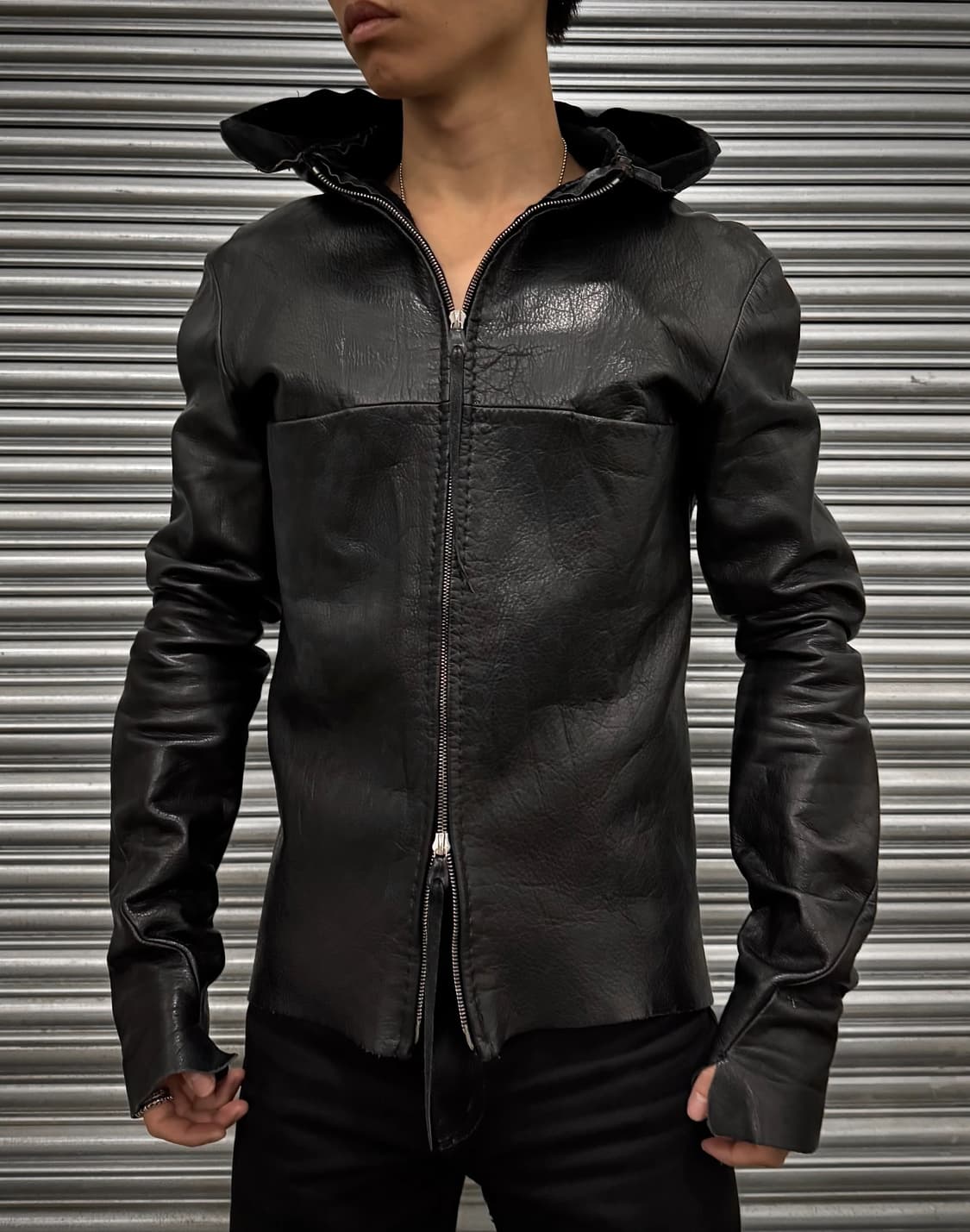 Bison Leather Hooded Aviator Jacket 상품이미지5