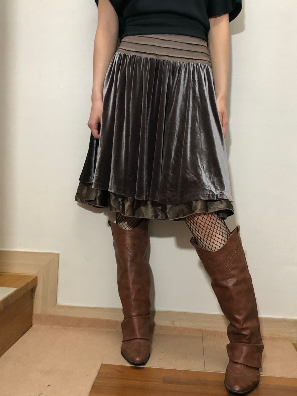 빈티지 그레이 벨벳 미디 스커트 상품이미지8