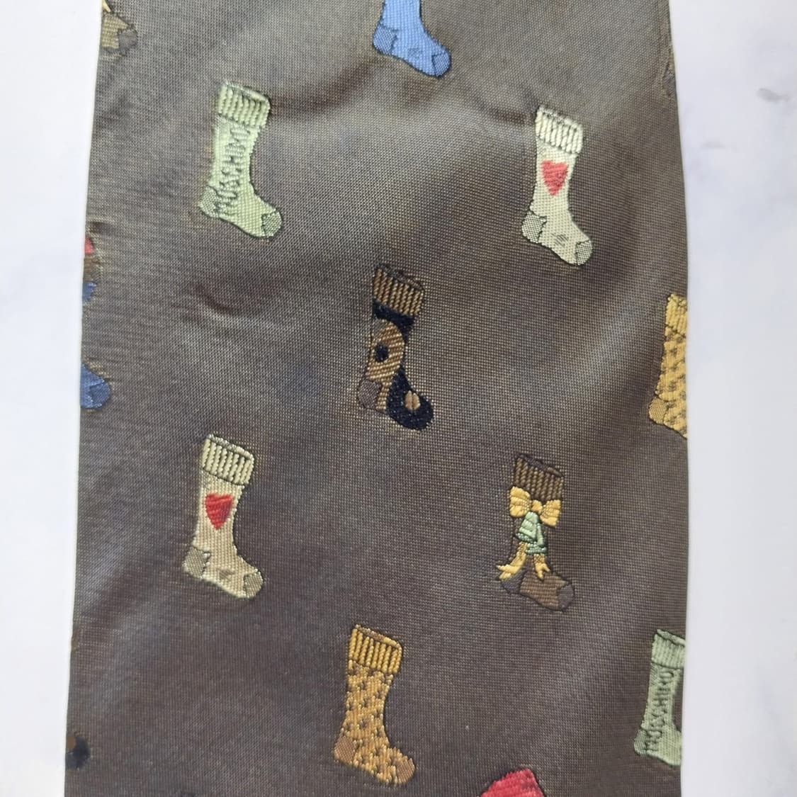 모스키노 실크 브라운 양말 패턴 넥타이 9.4cm B등급 K1996 상품이미지9