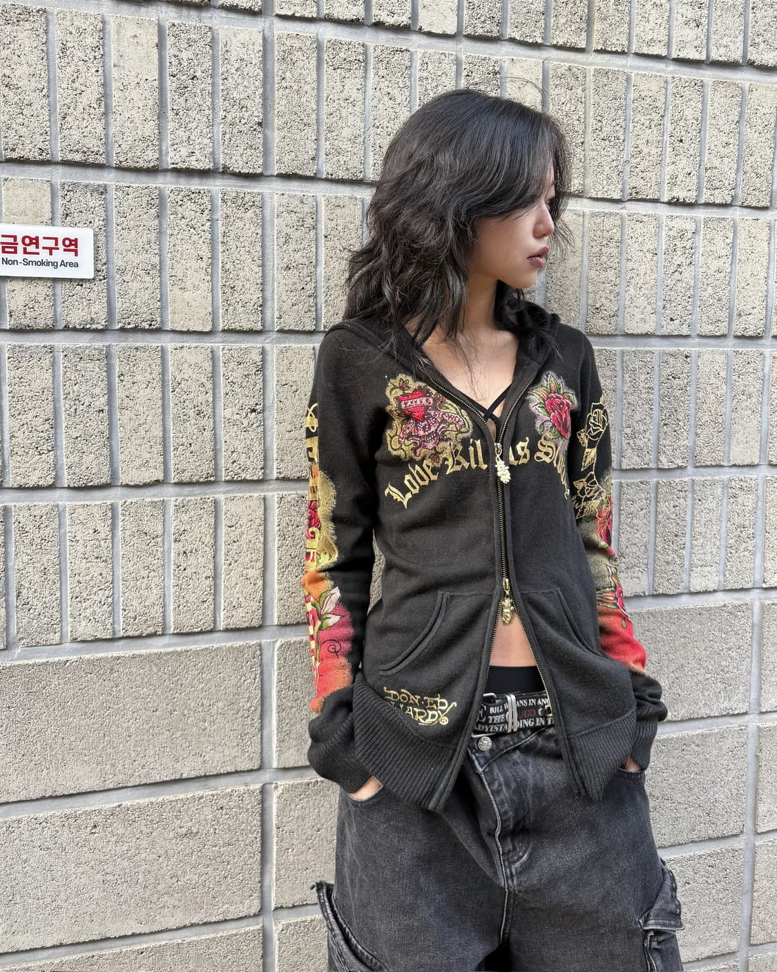 에드하디 올드스쿨 아트워크 슬림 후드집업 상품이미지1