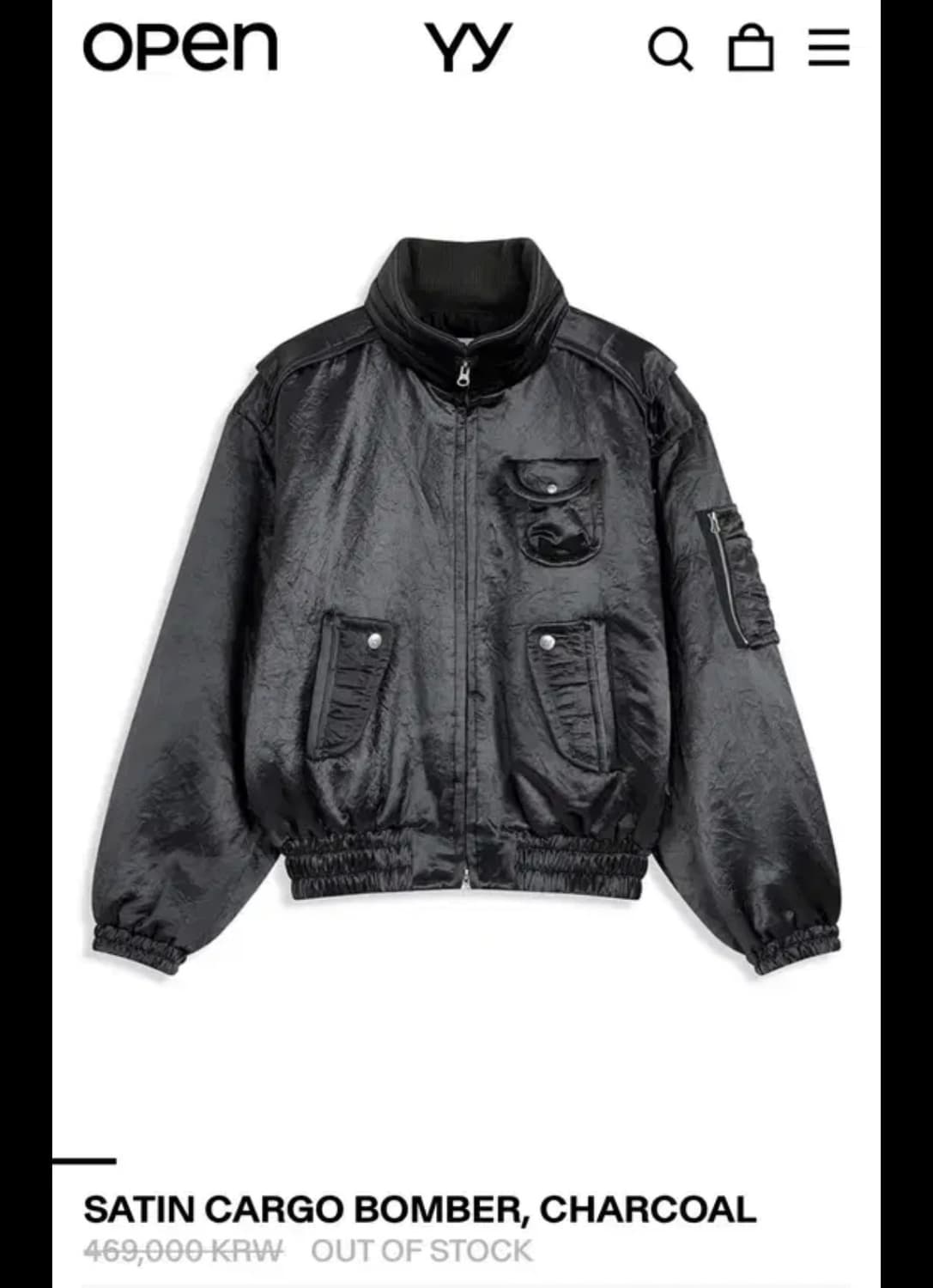 구해요 )오픈와이와이 open yy 새틴 카고 봄버 차콜 자켓 상품이미지1