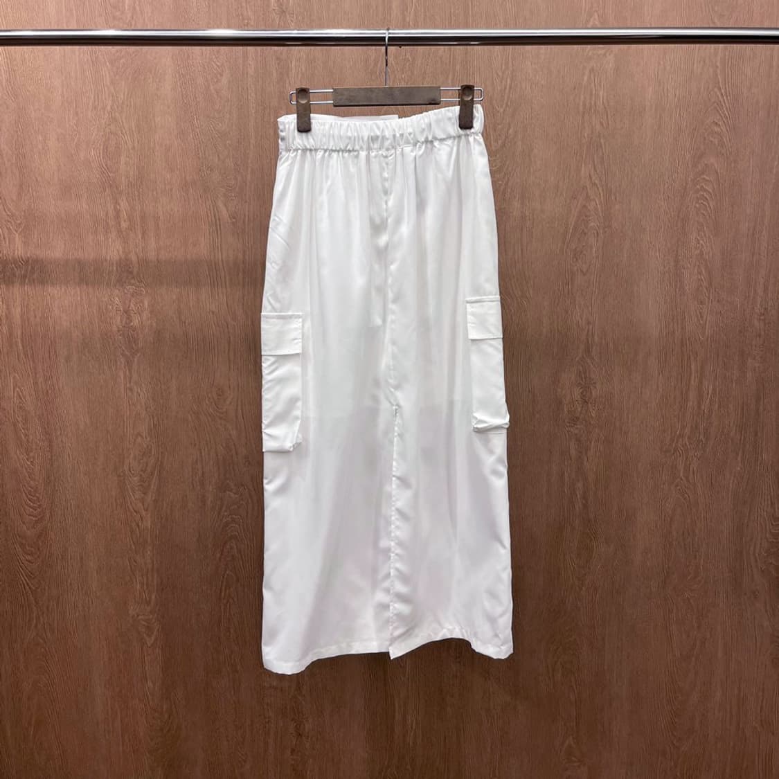 JPN 스트링 카고 롱스커트 사이드 더블 포켓 디테일 스트레이트핏 화이트 상품이미지3