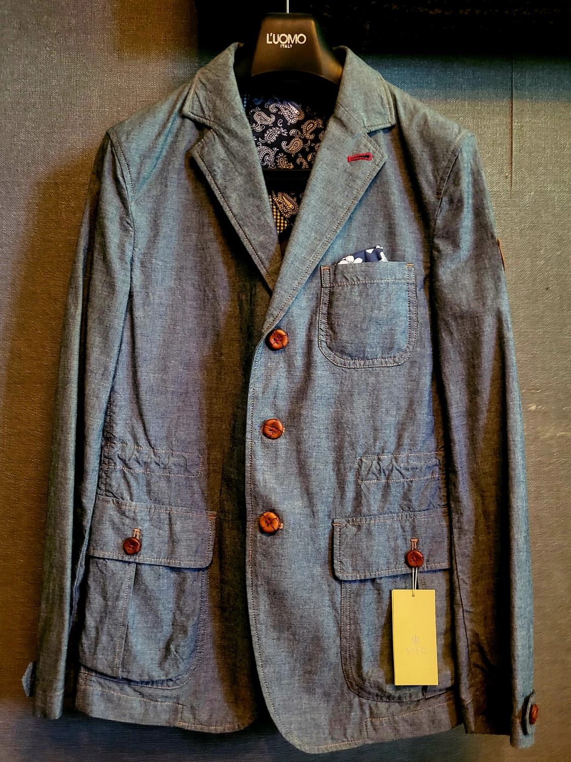 [미착용 택달린 새상품] SIEG 소가죽배색 데님 면 자켓 상품이미지1