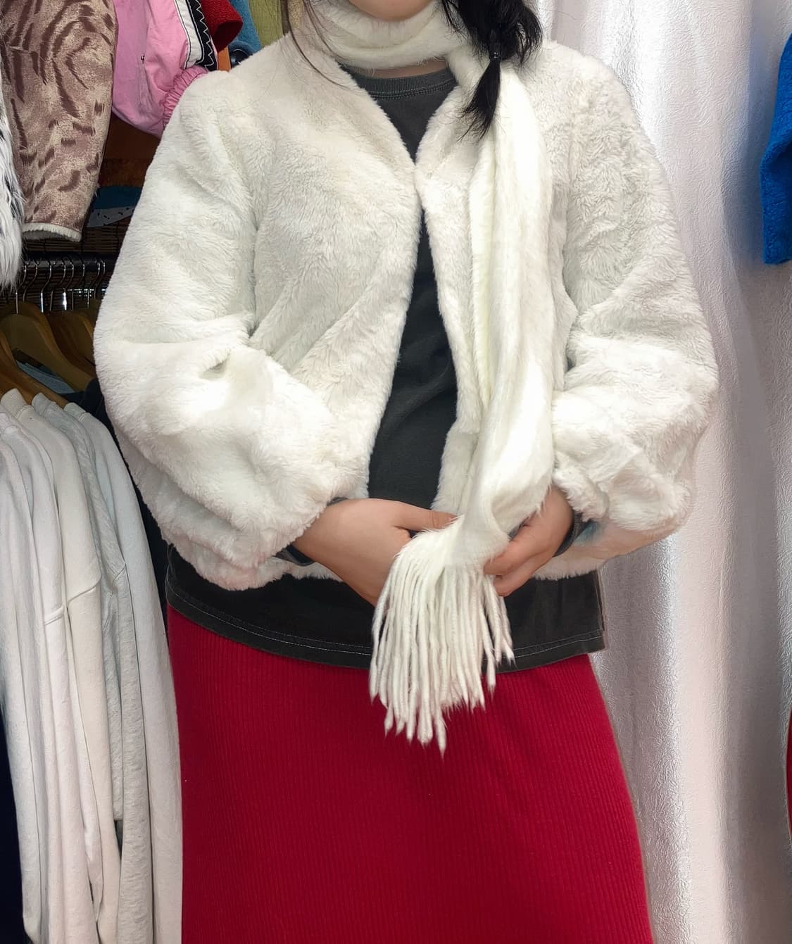 jpn 화이트 퍼자켓 머플러 세트 상품이미지1