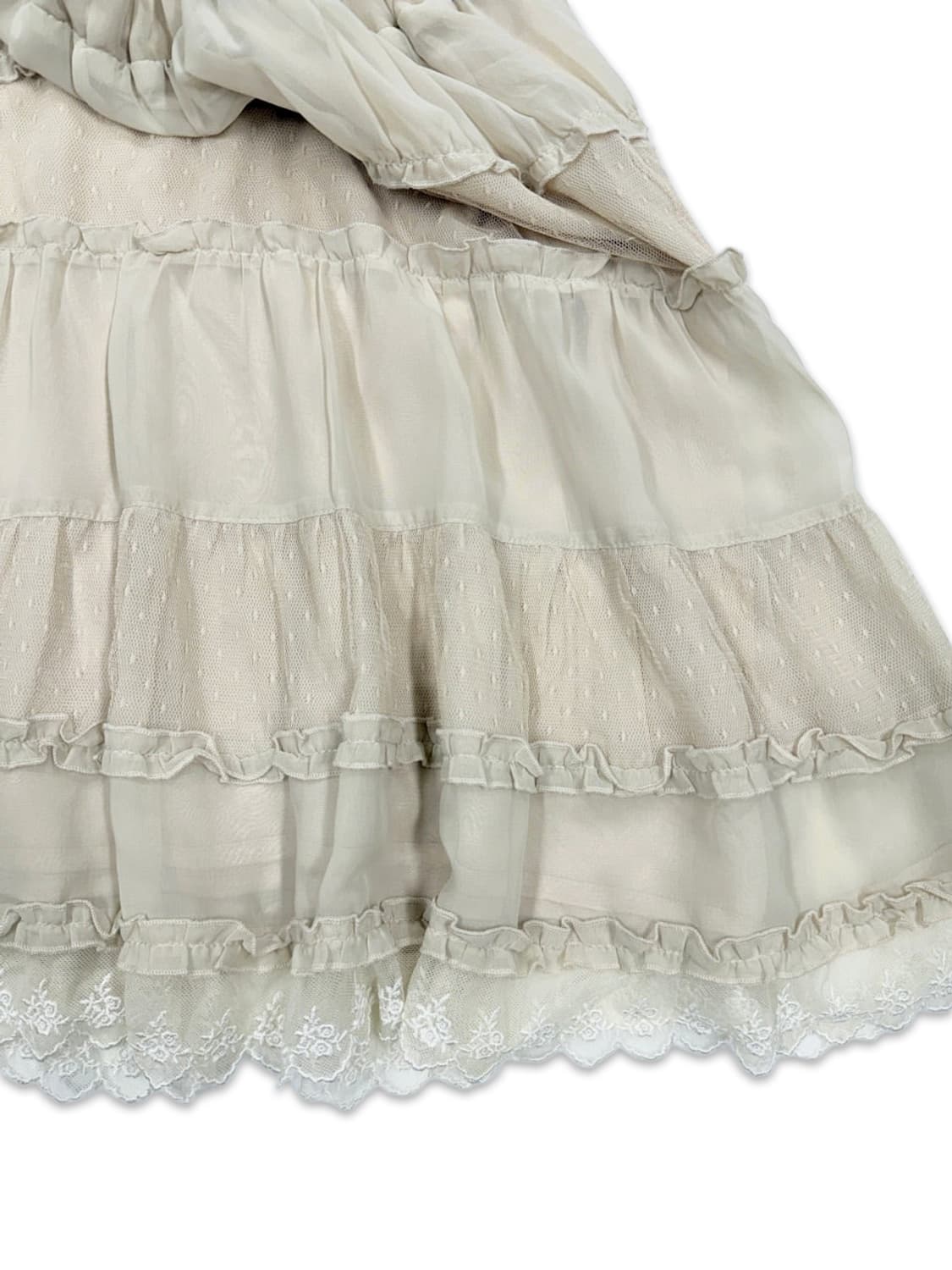 빈티지 아이보리 도트 레이스 모리 프릴 미디 스커트 상품이미지4