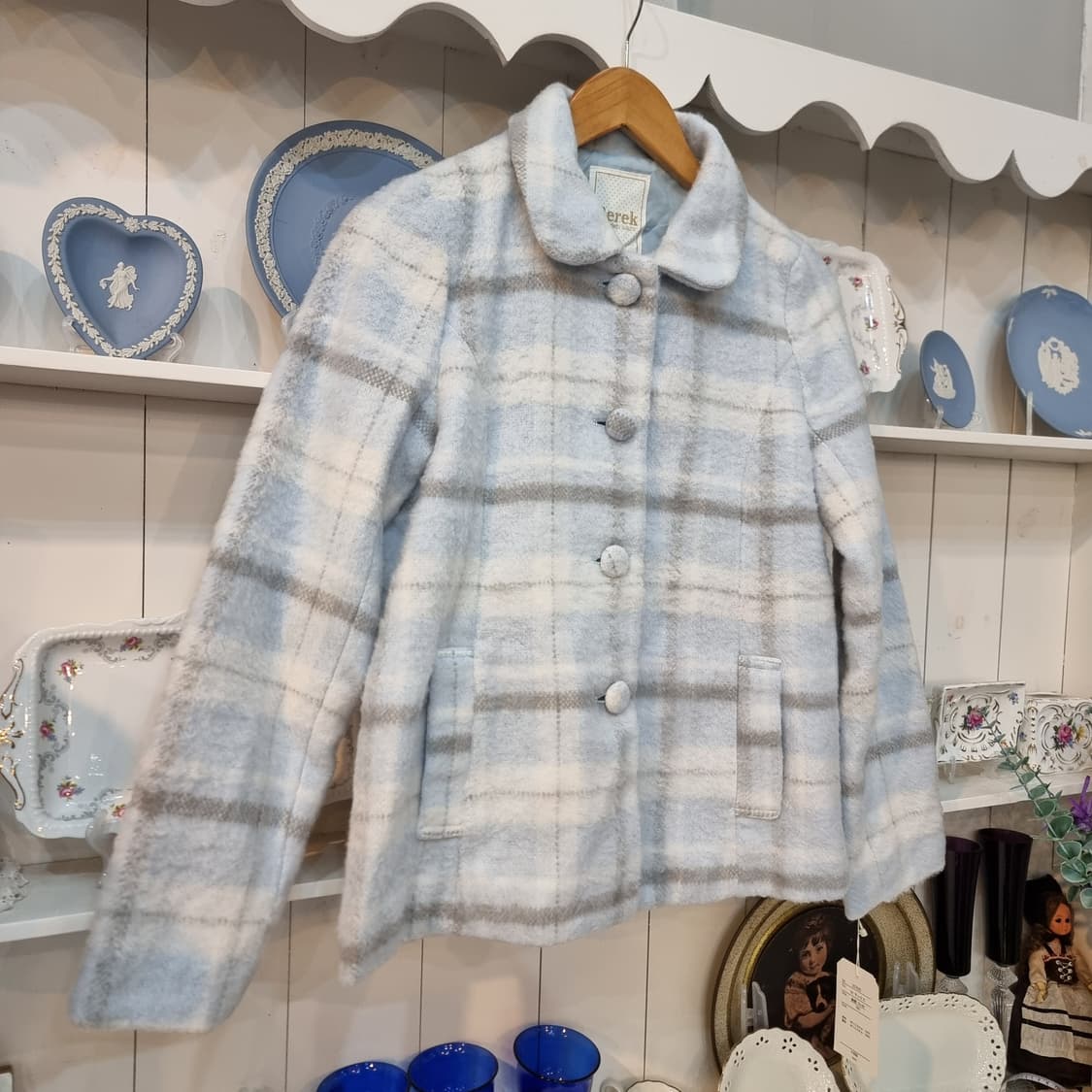 사각카라 포근 체크 숏코트 상품이미지3