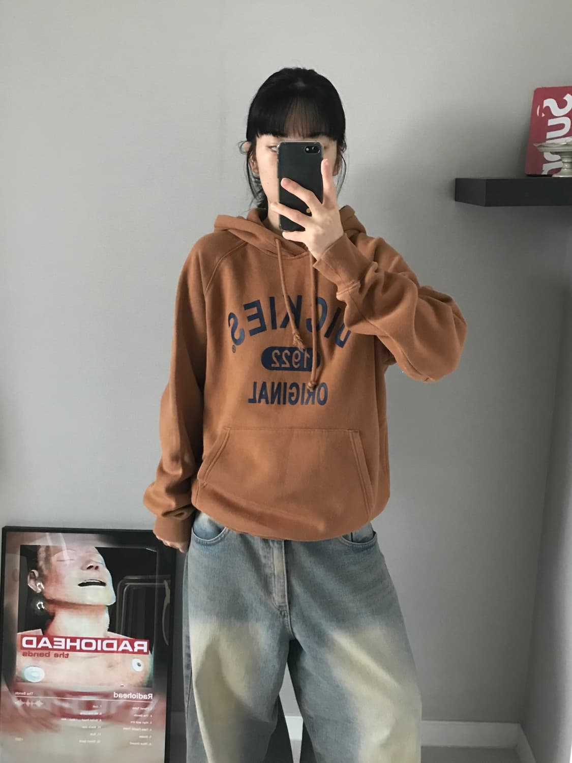 디키즈 중앙 프린팅 브라운 후드티 상품이미지1