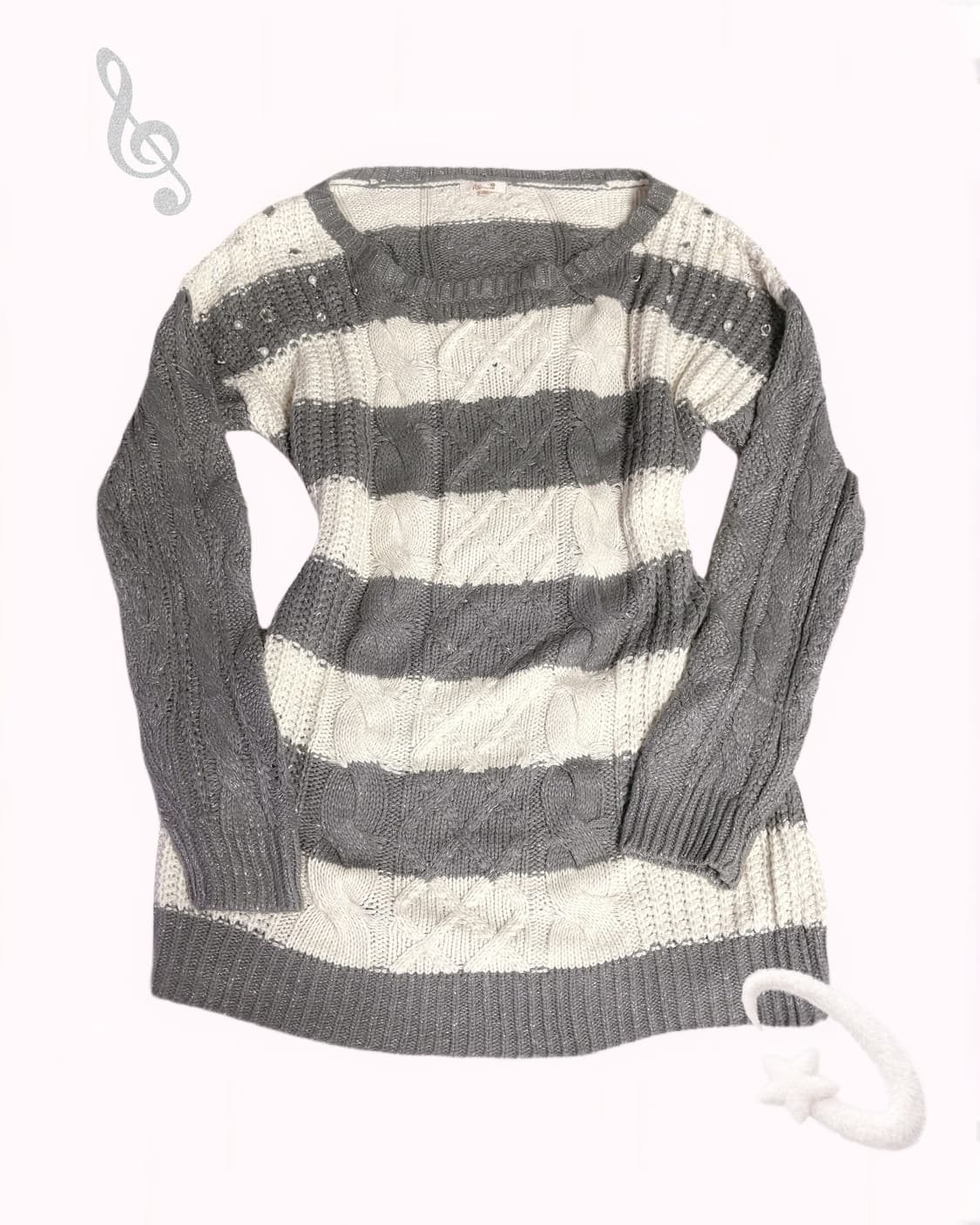 쿠앤크맛 큐빅 진주 디테일 은사펄 꽈배기 니트 유넥 원피스  상품이미지1