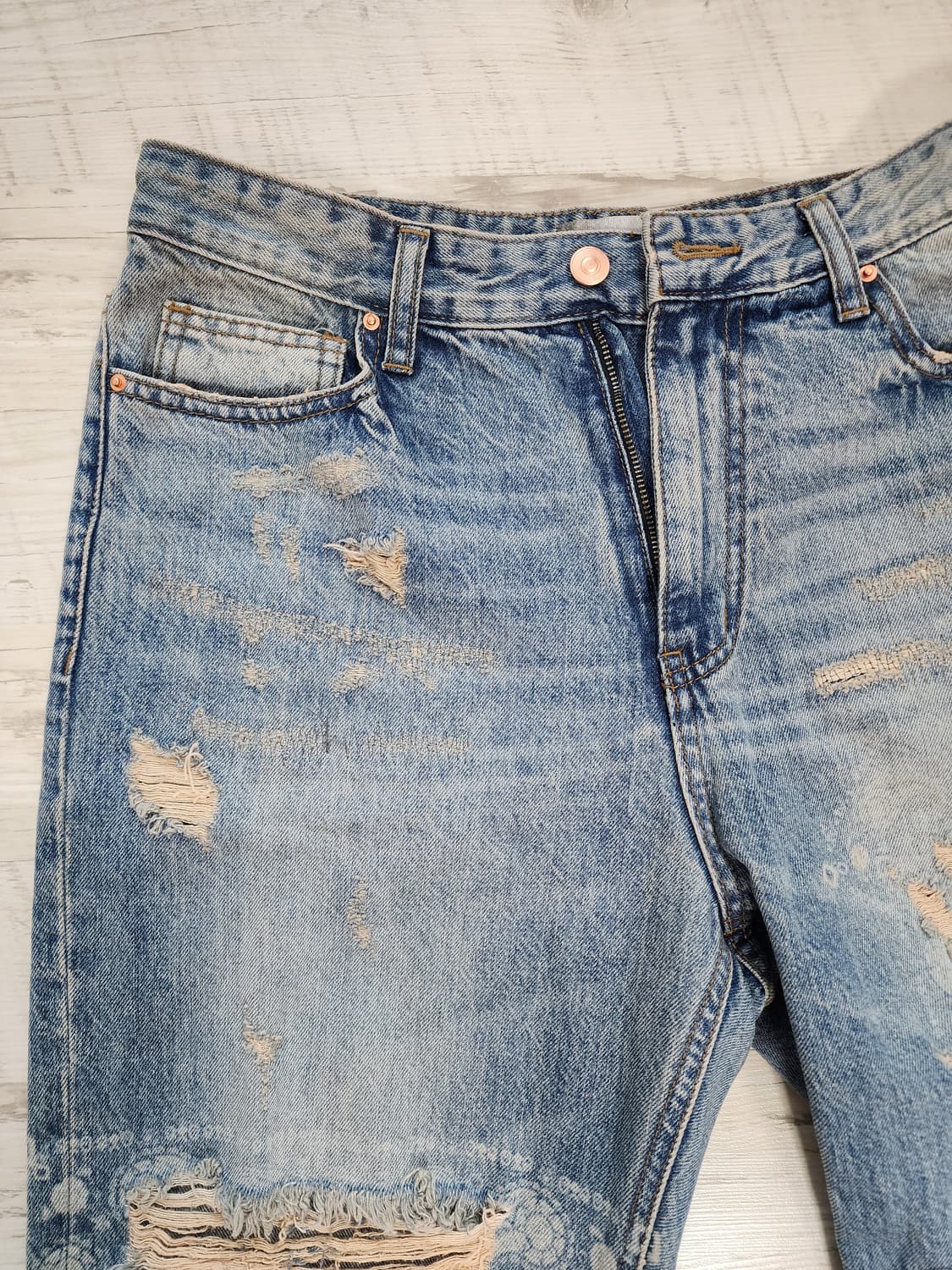 메종 미네드 데미지 워싱 데님 팬츠 팜.  (30~31)인치 연청 청바지 상품이미지4