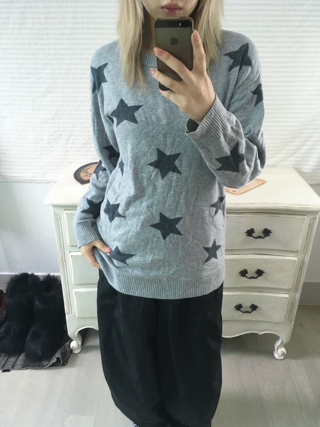 jpn vintage 그레이 스타 패턴 니트 상품이미지2