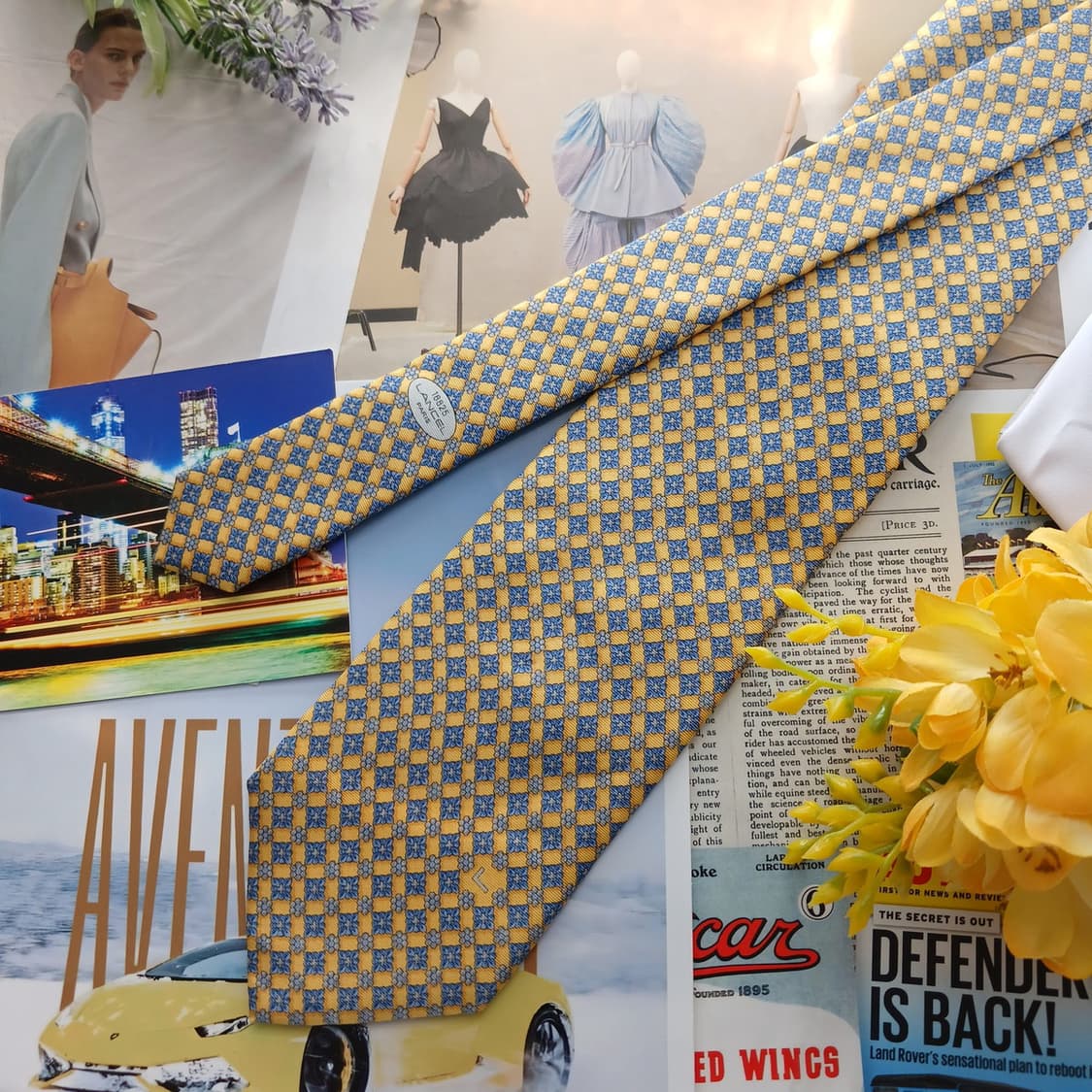 란셀 실크 옐로 플라워 기하 패턴 넥타이 9.1cm A+등급 A18743 상품이미지3