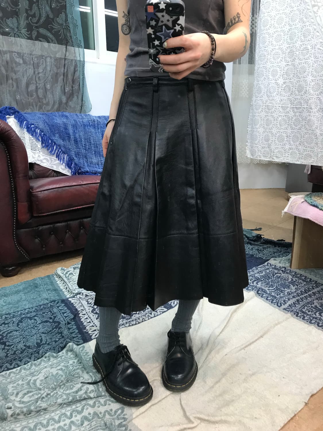 Chalayan 샬라얀 이탈리아 양가죽 턱 미디스커트 상품이미지1