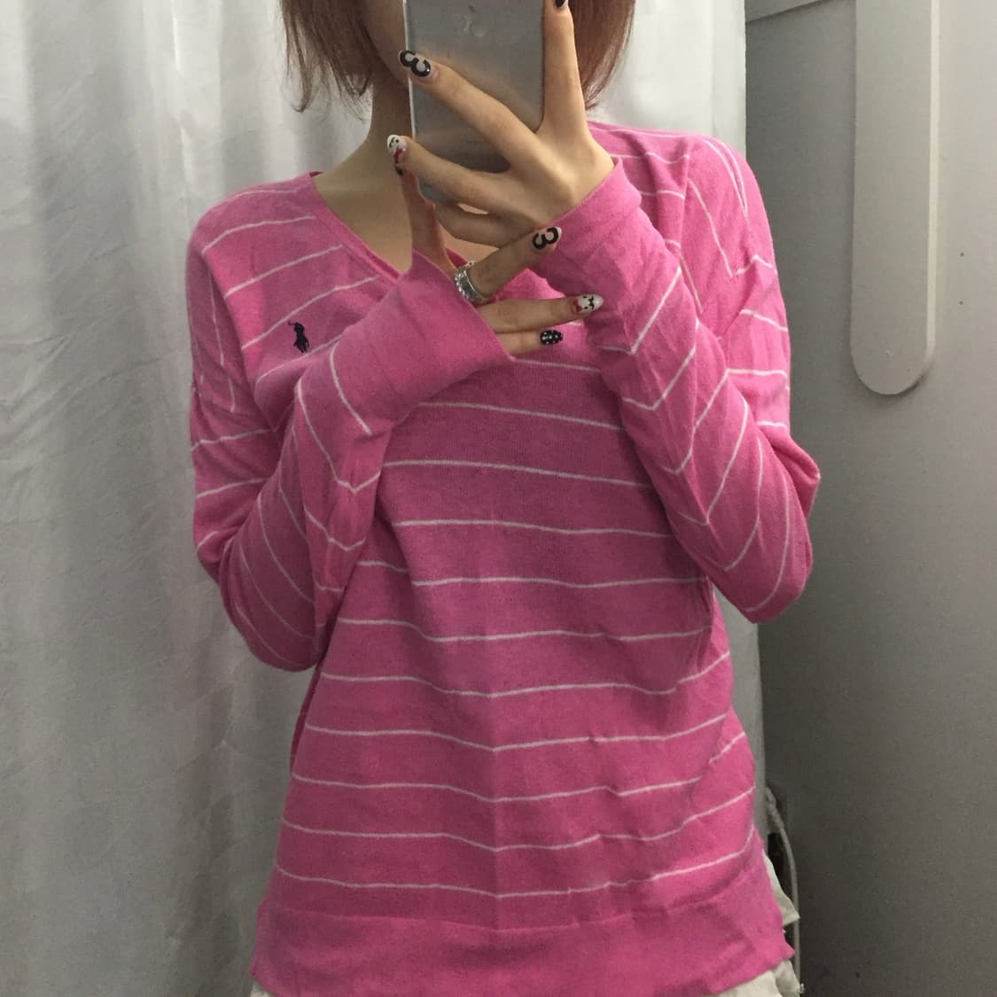 Polo 폴로랄프로렌 딸기우유 스트라이프 브이넥 니트 상품이미지1