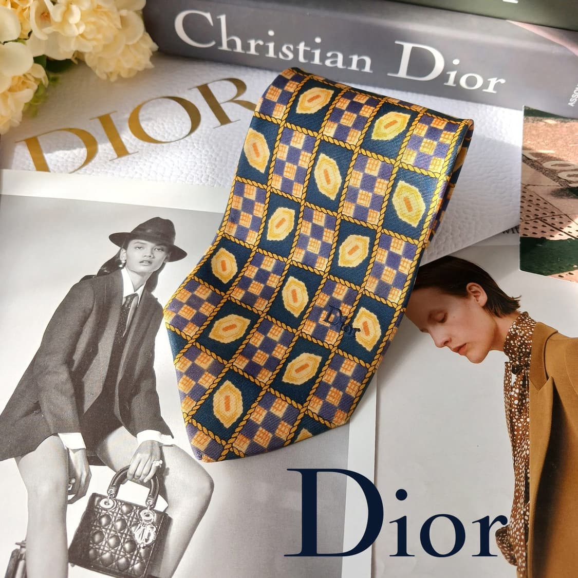 크리스찬 디올 네이비 기하 패턴 넥타이 9.3cm B등급 A19713 상품이미지2