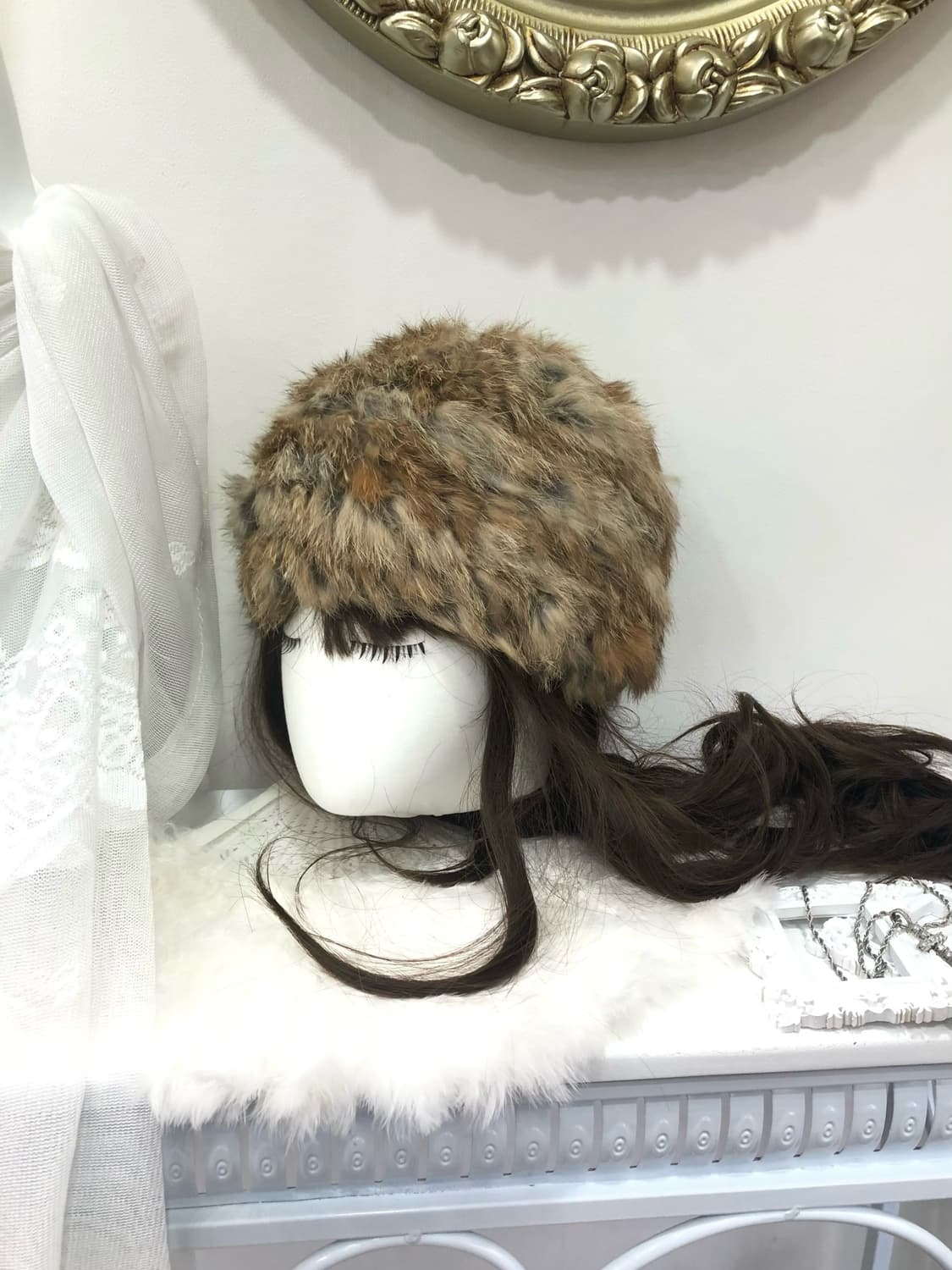 brown rabbit fur knit beanie 상품이미지1