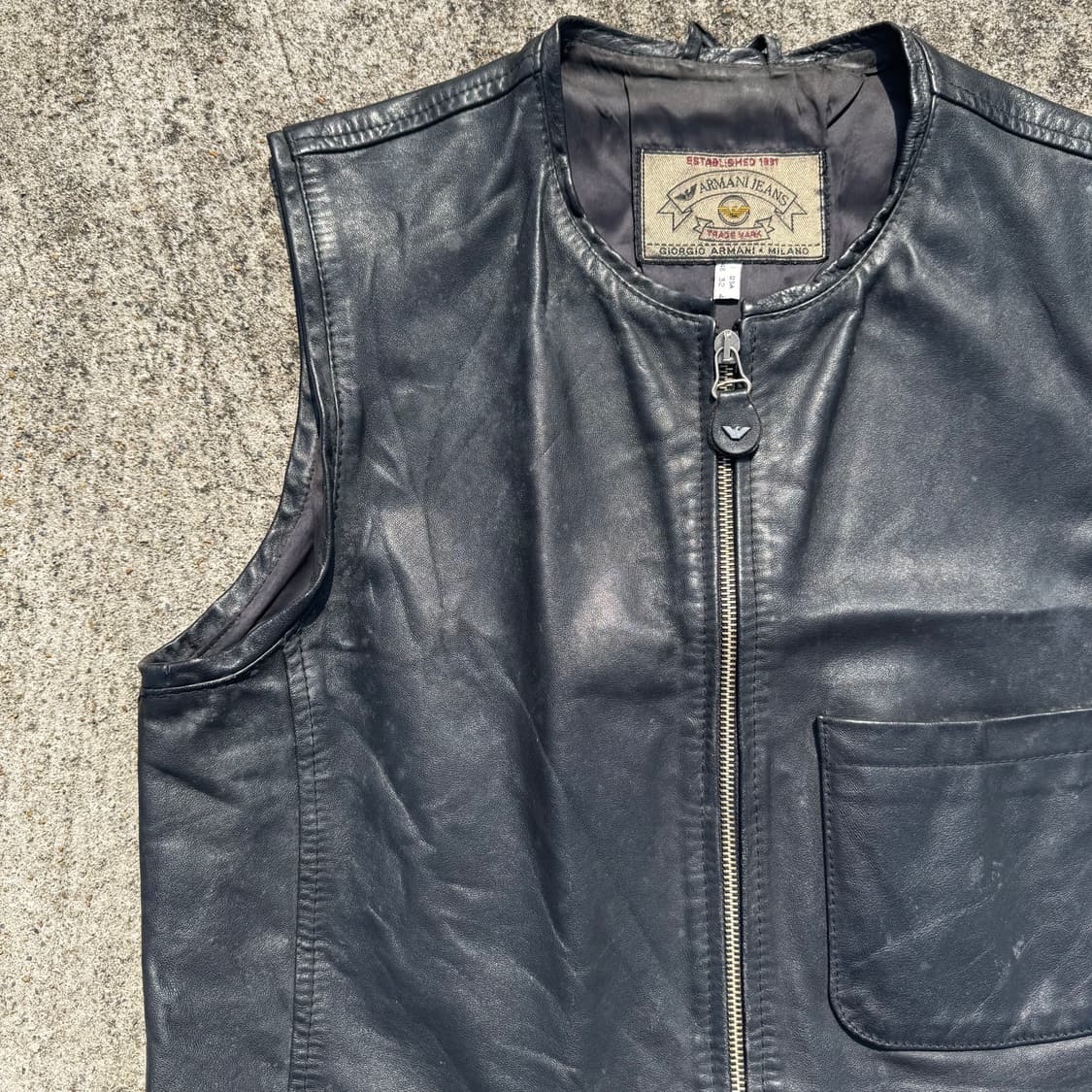 [M] 90s Armani jeans 알마니진 원포켓 가죽 베스트 상품이미지4