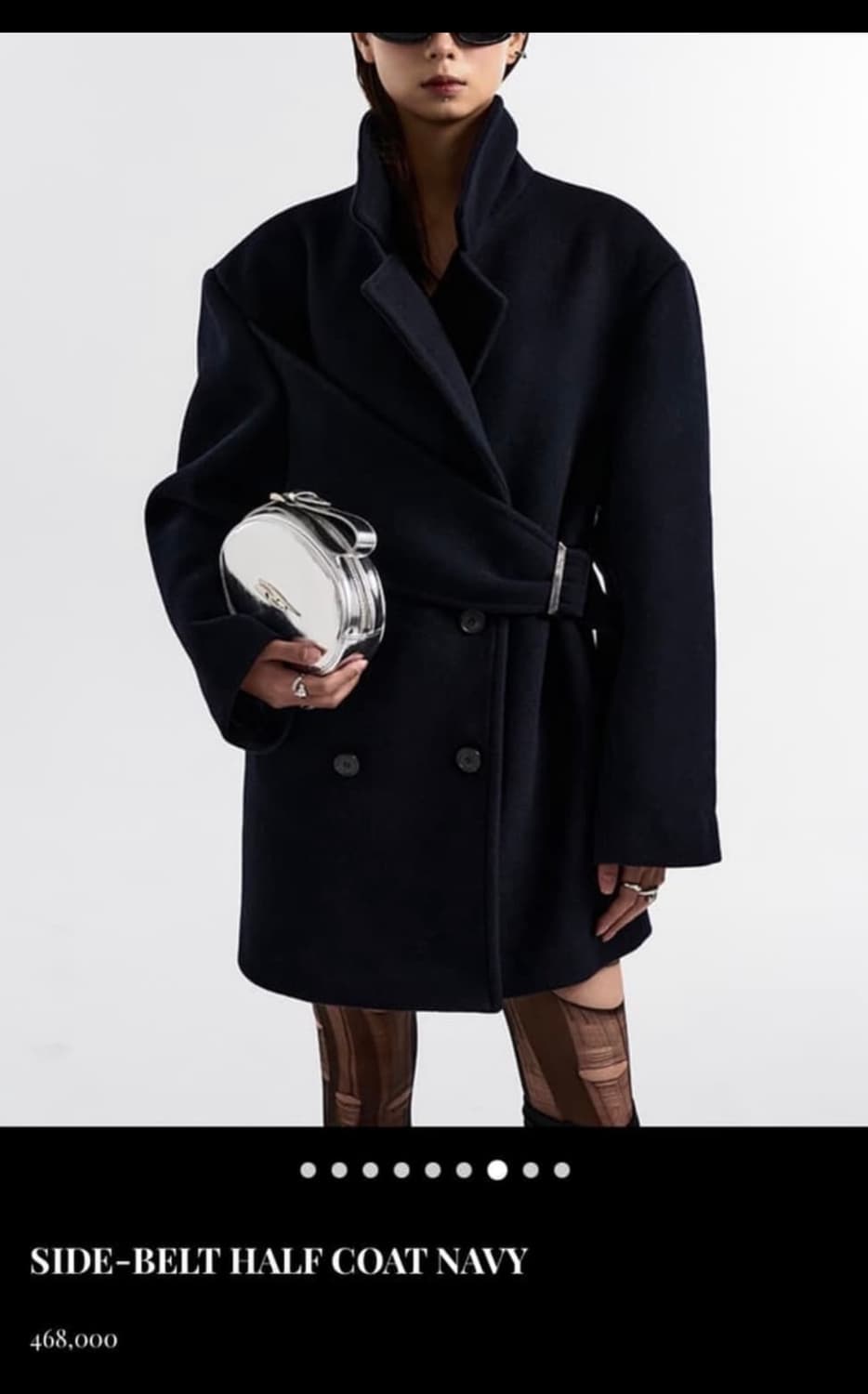 Side-belt half coat navy 상품이미지4