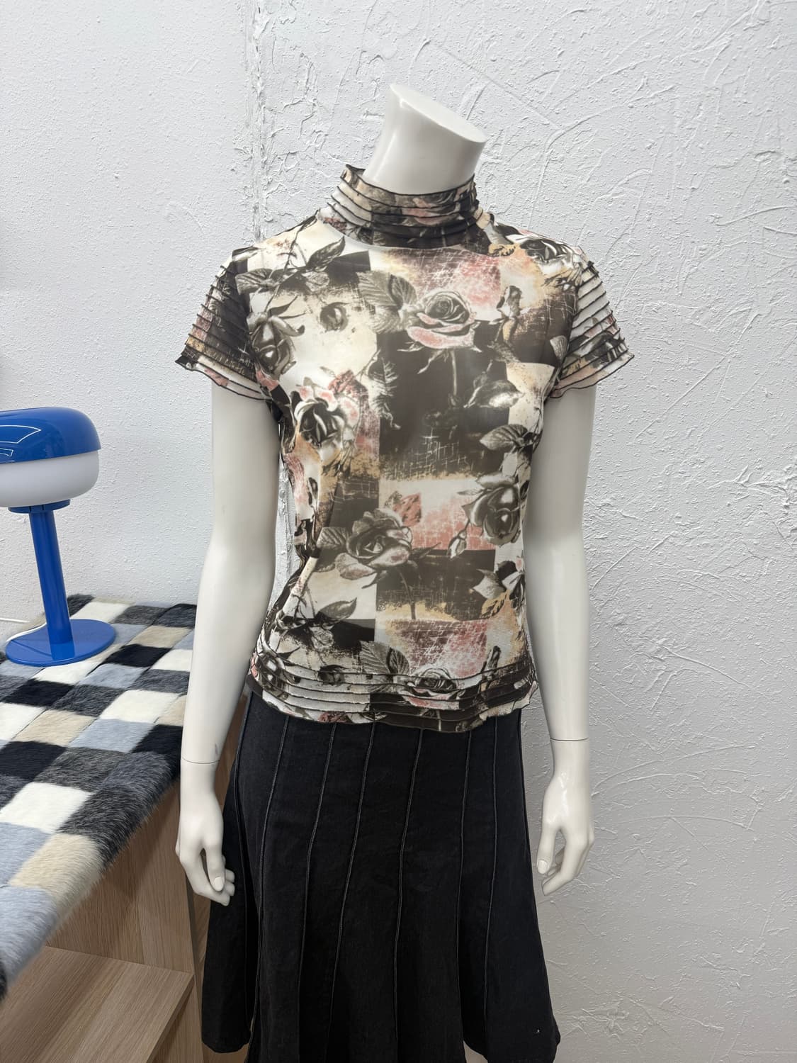 빈티지 vent de mer 브라운 로즈 프릴 시스루 블라우스 상품이미지1