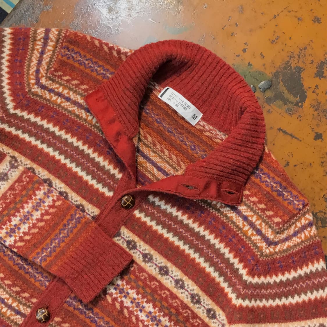 Vtg 다크 오렌지 페어아일 울 자켓 가디건 여성 루즈핏 남성 102 상품이미지3