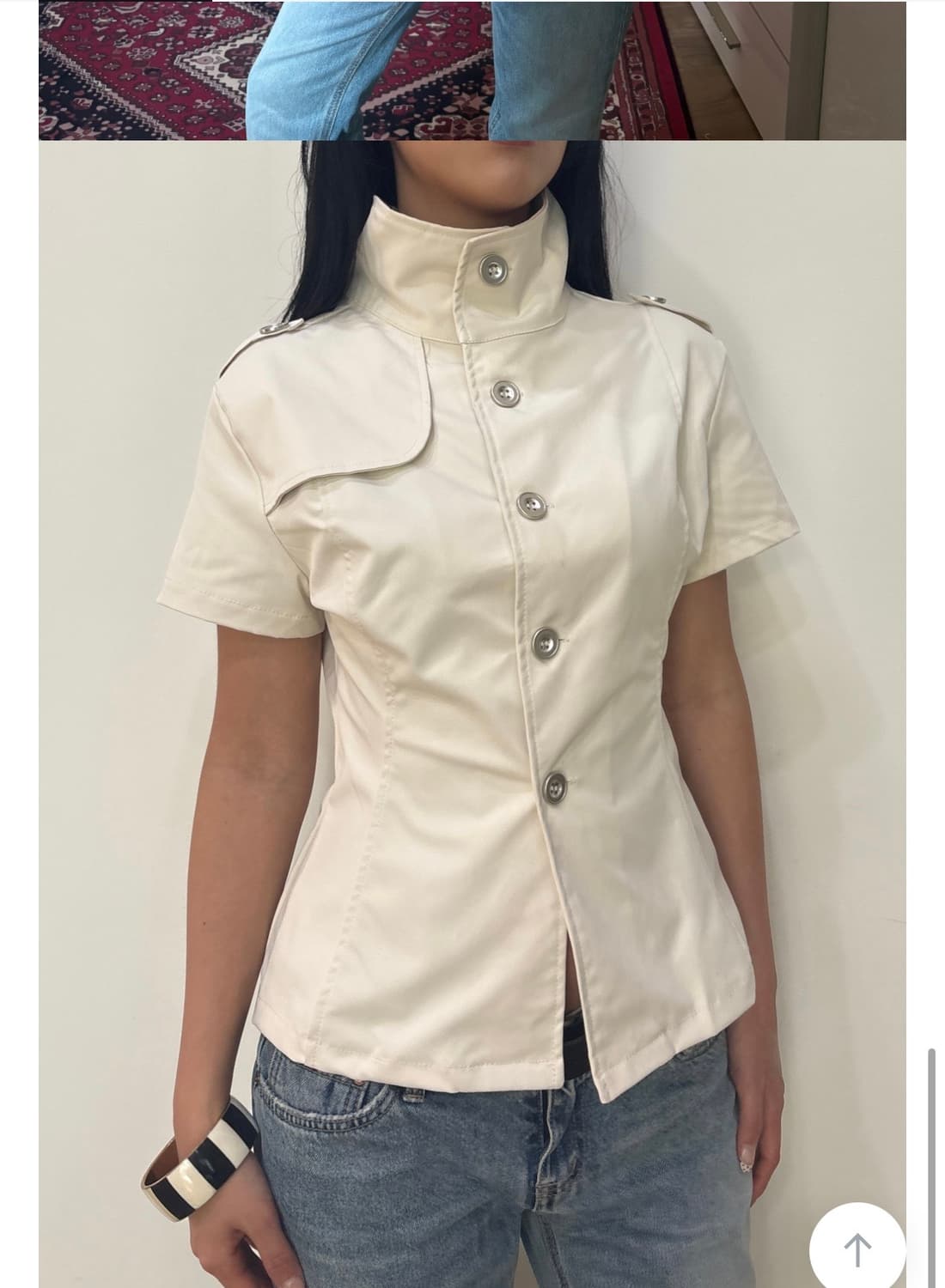 아이보리 하이넥 반팔자켓 상품이미지1