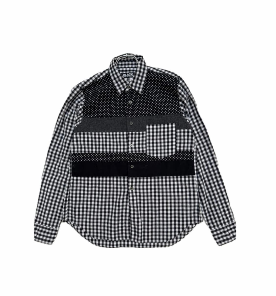 꼼데가르송 블랙 패치워크 깅엄 도트 셔츠 s 상품이미지1