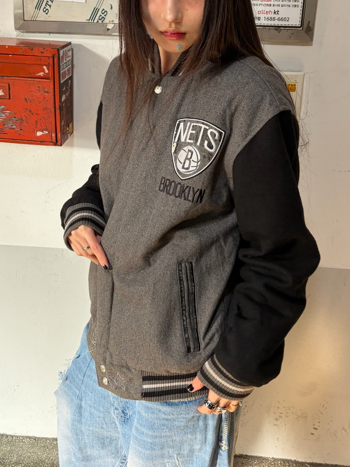 90s BROOKLYN NETS 올드스쿨 투톤 스타디움 자켓 상품이미지2