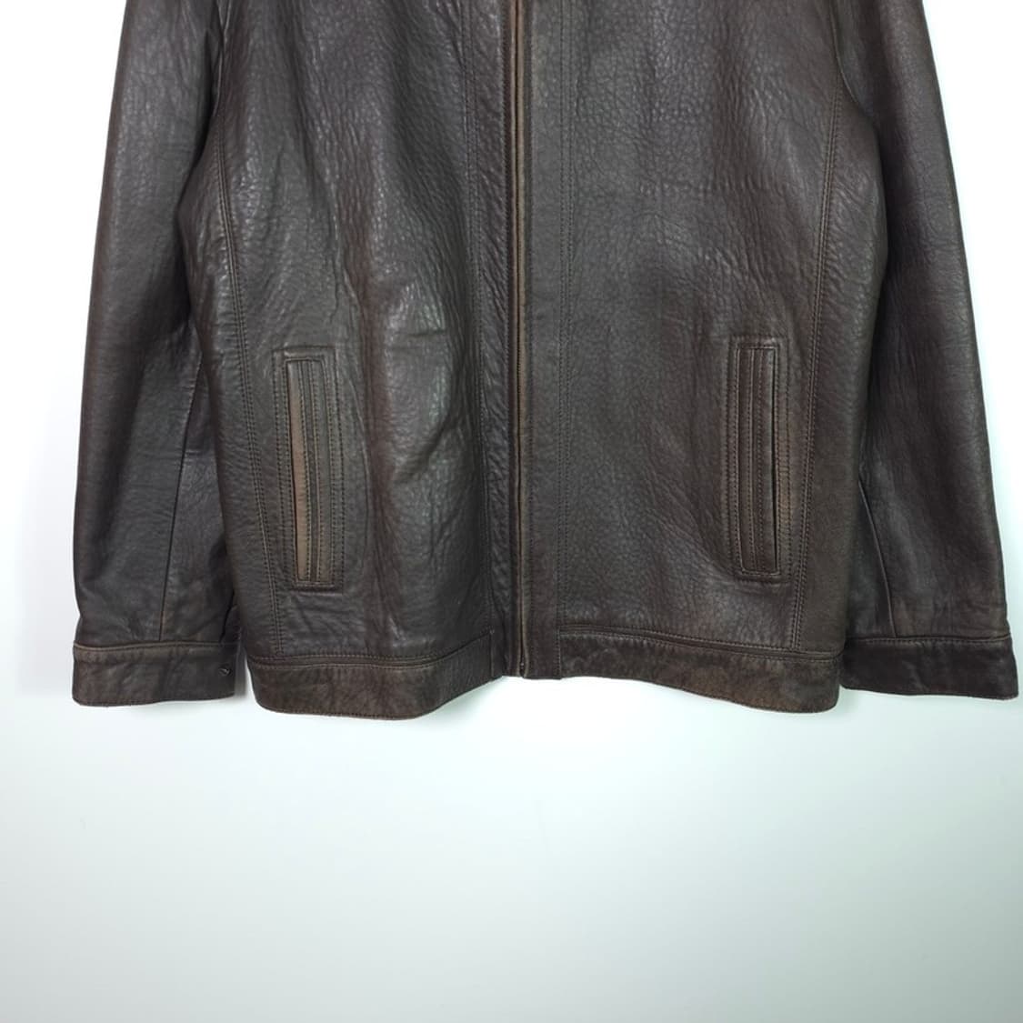 CASTING 딥브라운 텍스처 리얼 레더 집업 자켓 XL 상품이미지4